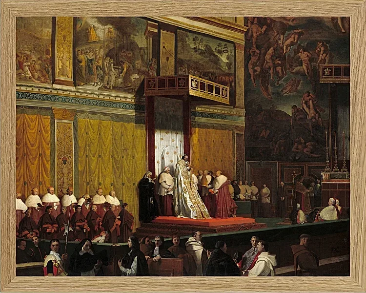 Jean-Auguste Dominique Ingres – Papst Pius VII in der Sixtinischen Kapelle  1814 | Giclée Kunstdruck gerahmt