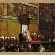 Jean-Auguste Dominique Ingres – Papst Pius VII in der Sixtinischen Kapelle  1814 | Giclée Kunstdruck gerahmt