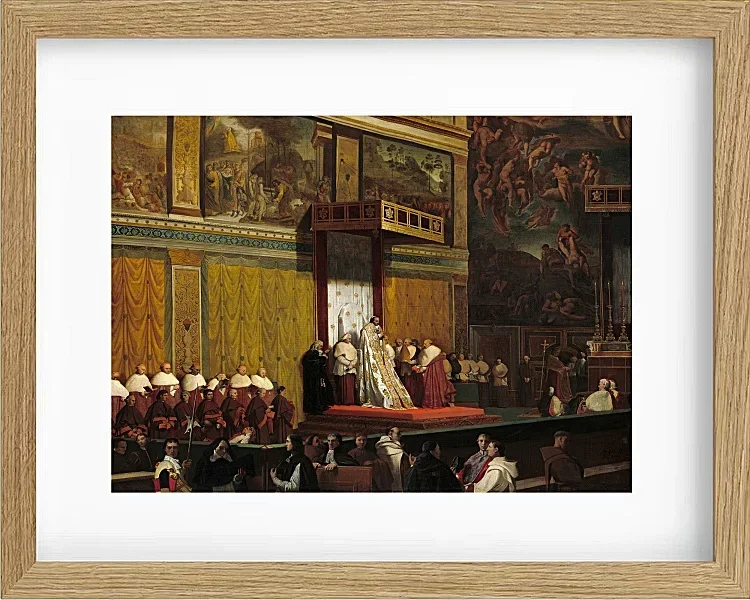 Jean-Auguste Dominique Ingres – Papst Pius VII in der Sixtinischen Kapelle  1814 | Giclée Kunstdruck gerahmt
