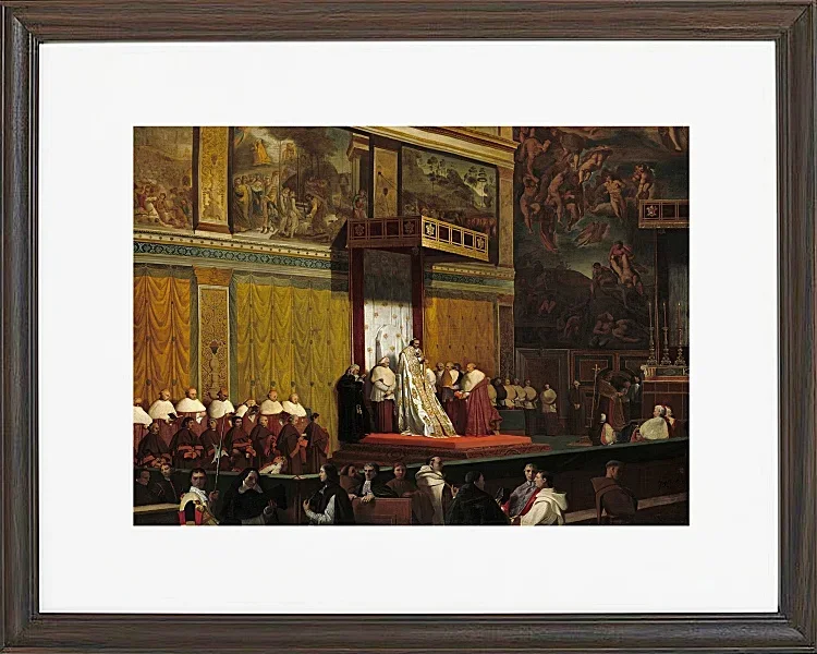 Jean-Auguste Dominique Ingres – Papst Pius VII in der Sixtinischen Kapelle  1814 | Giclée Kunstdruck gerahmt
