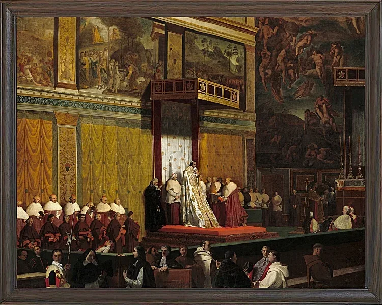 Jean-Auguste Dominique Ingres – Papst Pius VII in der Sixtinischen Kapelle  1814 | Giclée Kunstdruck gerahmt