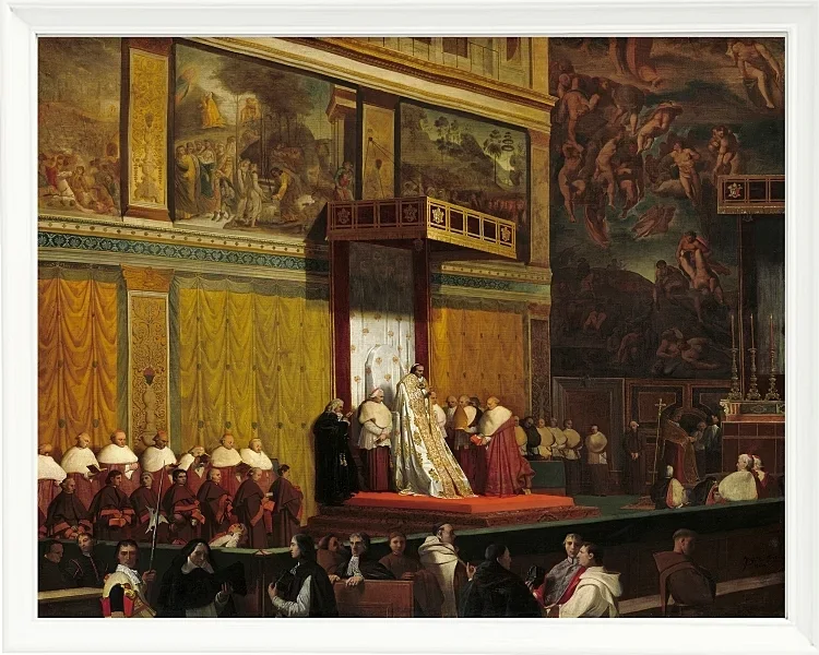 Jean-Auguste Dominique Ingres – Papst Pius VII in der Sixtinischen Kapelle  1814 | Giclée Kunstdruck gerahmt