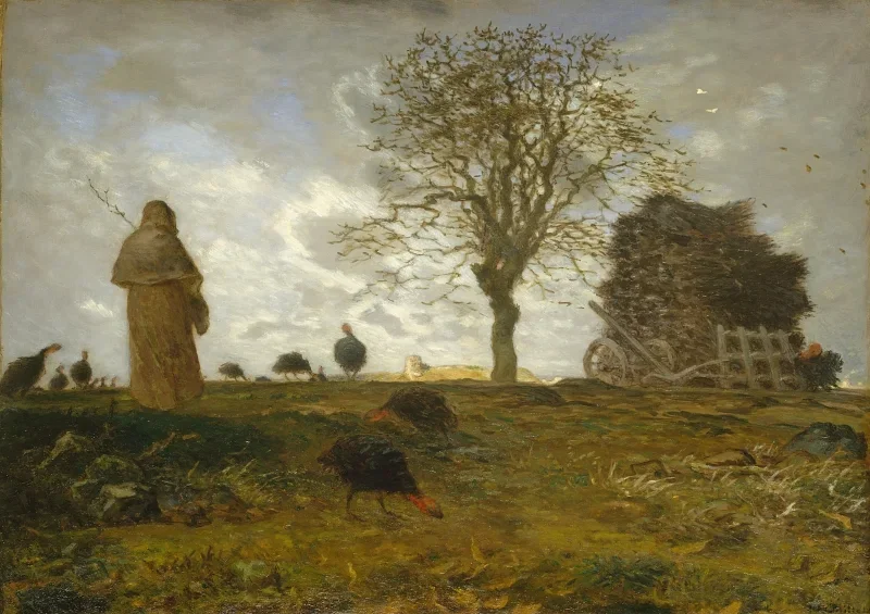 Jean-François Millet | Efterårslandskab med en flok kalkuner – 1872 | Indrammet kunsttryk | Realisme