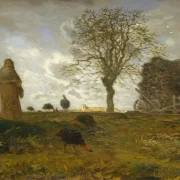 Jean-François Millet | Efterårslandskab med en flok kalkuner – 1872 | Indrammet kunsttryk | Realisme