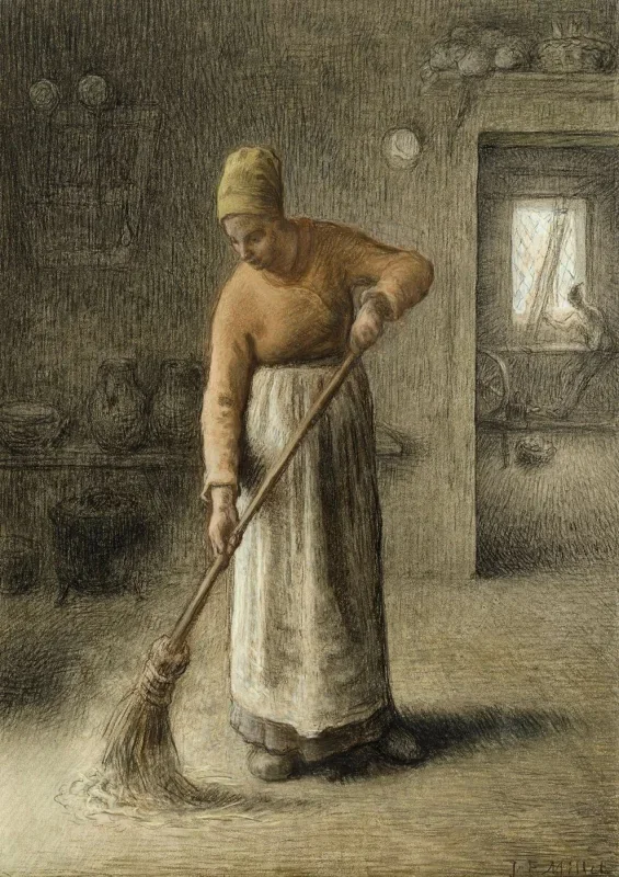 Jean-François Millet | Bondekvinde, der fejer – 1867 | Indrammet kunsttryk | Realisme