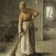 Jean-François Millet | Bondekvinde, der fejer – 1867 | Indrammet kunsttryk | Realisme