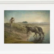 Jean-François Millet – Bauer tränkt seine Kühe am Ufer des Allier River 1868 | Giclée Kunstdruck gerahmt