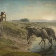 Jean-François Millet | Bauer tränkt seine Kühe am Ufer des Allier River - 1868 | Gerahmter Kunstdruck | Realismus