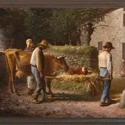 Jean-François Millet – Bauern bringen ein auf dem Feld geborenes Kalb nach Hause 1864 | Giclée Kunstdruck gerahmt
