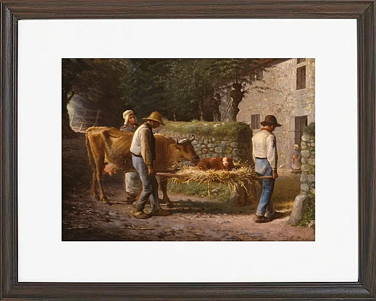 Jean-François Millet – Bauern bringen ein auf dem Feld geborenes Kalb nach Hause 1864 | Giclée Kunstdruck gerahmt