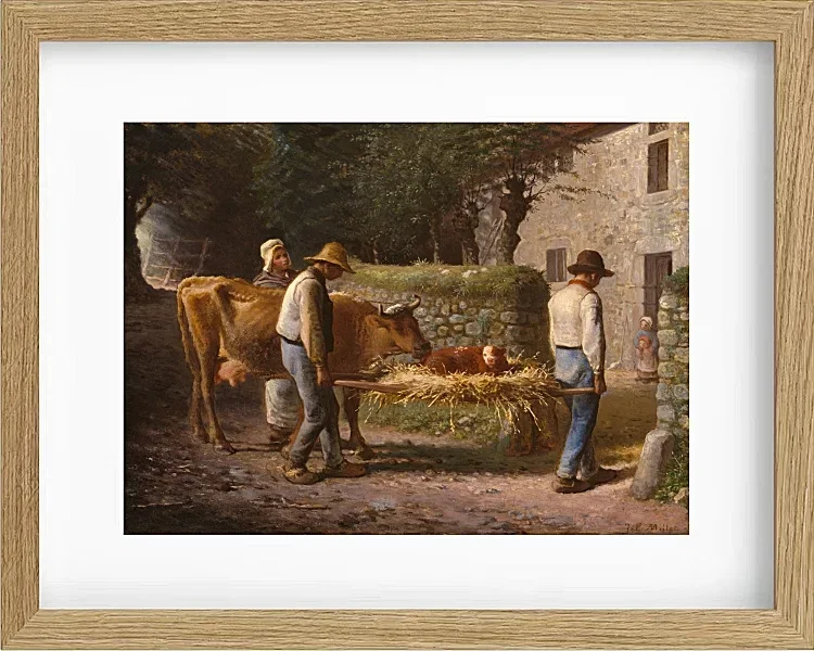Jean-François Millet – Bauern bringen ein auf dem Feld geborenes Kalb nach Hause 1864 | Giclée Kunstdruck gerahmt
