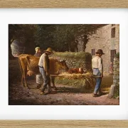 Jean-François Millet – Bauern bringen ein auf dem Feld geborenes Kalb nach Hause 1864 | Giclée Kunstdruck gerahmt