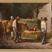 Jean-François Millet – Bauern bringen ein auf dem Feld geborenes Kalb nach Hause 1864 | Giclée Kunstdruck gerahmt