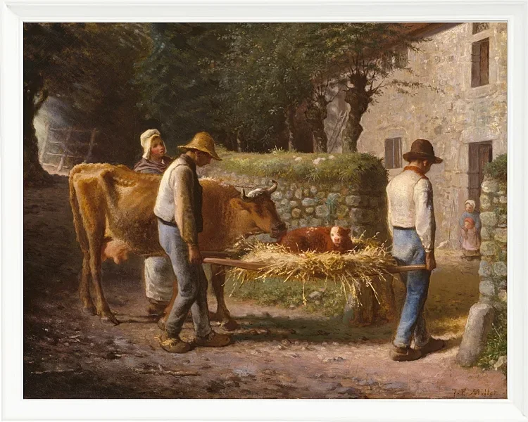 Jean-François Millet – Bauern bringen ein auf dem Feld geborenes Kalb nach Hause 1864 | Giclée Kunstdruck gerahmt