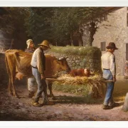 Jean-François Millet – Bauern bringen ein auf dem Feld geborenes Kalb nach Hause 1864 | Giclée Kunstdruck gerahmt