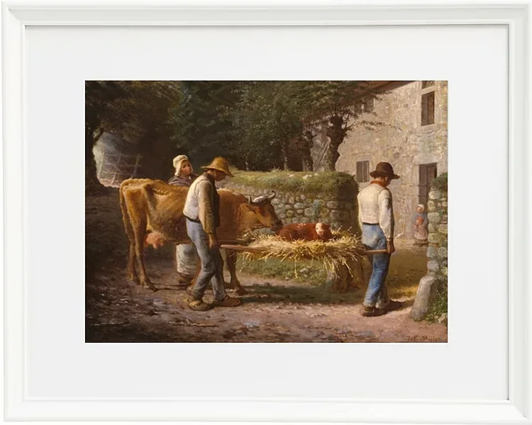 Jean-François Millet – Bauern bringen ein auf dem Feld geborenes Kalb nach Hause 1864 | Giclée Kunstdruck gerahmt