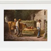 Jean-François Millet – Bauern bringen ein auf dem Feld geborenes Kalb nach Hause 1864 | Giclée Kunstdruck gerahmt