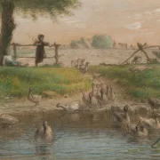 Jean-François Millet | Bondebørn ved andedammen - 1865 | Indrammet kunsttryk | Realisme