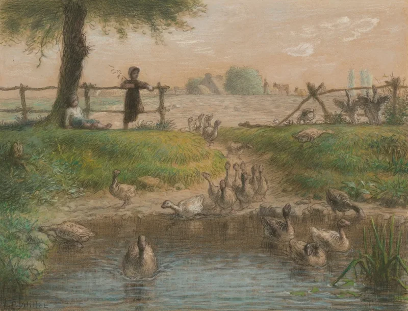 Jean-François Millet – Bauernkinder am Enten Teich 1865 | Giclée Kunstdruck gerahmt