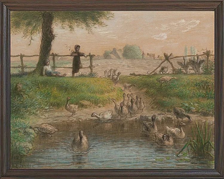 Jean-François Millet – Bauernkinder am Enten Teich 1865 | Giclée Kunstdruck gerahmt