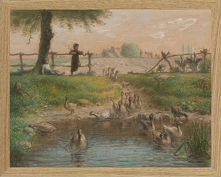 Jean-François Millet – Bauernkinder am Enten Teich 1865 | Giclée Kunstdruck gerahmt