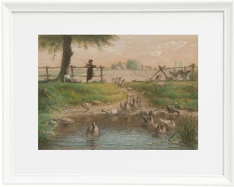 Jean-François Millet – Bauernkinder am Enten Teich 1865 | Giclée Kunstdruck gerahmt