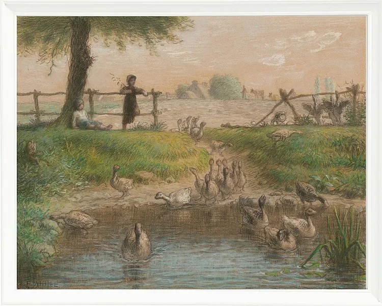 Jean-François Millet – Bauernkinder am Enten Teich 1865 | Giclée Kunstdruck gerahmt