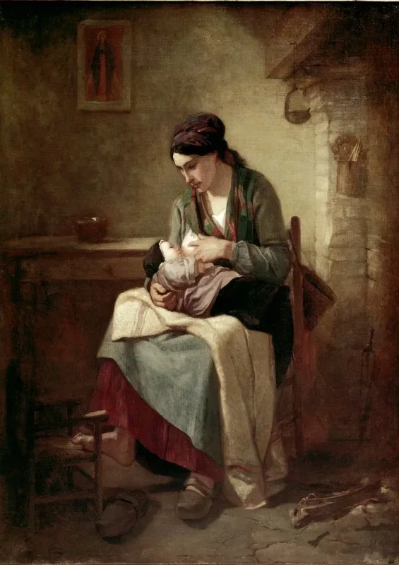 Jean-François Millet | Ammende bondekvinde – 1845 | Indrammet kunsttryk | Realisme