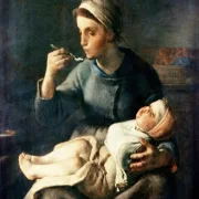 Jean-François Millet | Babymüsli – 1867 | Indrammet kunsttryk | Realisme