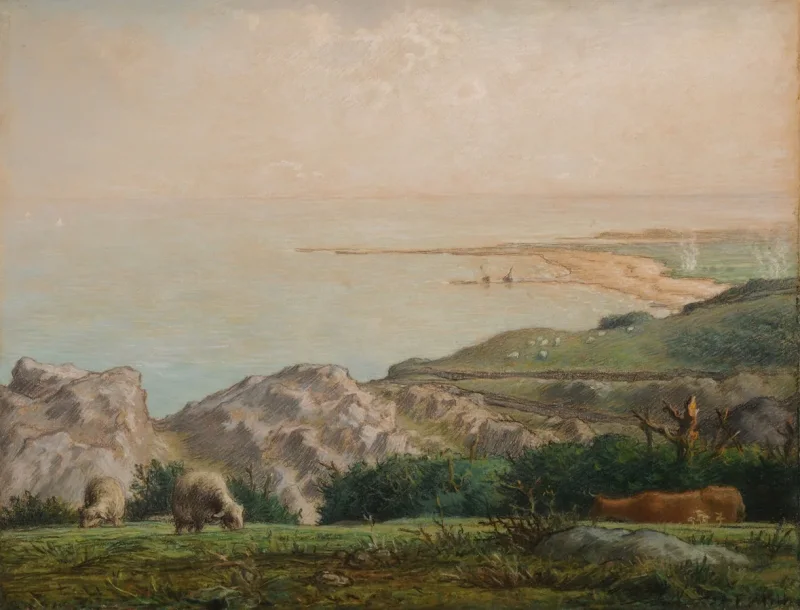 Jean-François Millet – Das Meer von der Spitze der Landemer-Klippe aus gesehen 1870 | Giclée Kunstdruck gerahmt