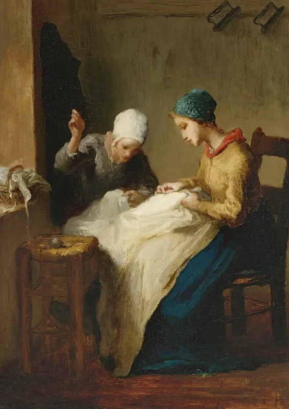 Jean-François Millet | Die jungen Näherinnen – 1860 | Gerahmter Kunstdruck | Realismus