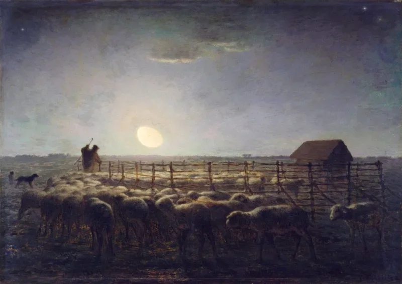 Jean-François Millet | Fårefolden i måneskin – 1856 | Indrammet kunsttryk | Realisme
