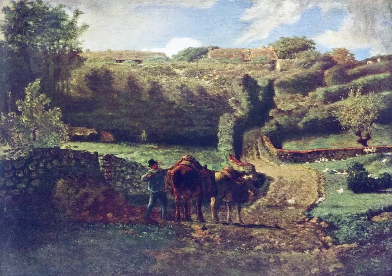 Jean-François Millet | Landsbyen Cousin nær Gréville – 1855 | Indrammet kunsttryk | Realisme