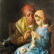 Jean-François Millet | Die Strickstunde – 1869 | Gerahmter Kunstdruck | Realismus