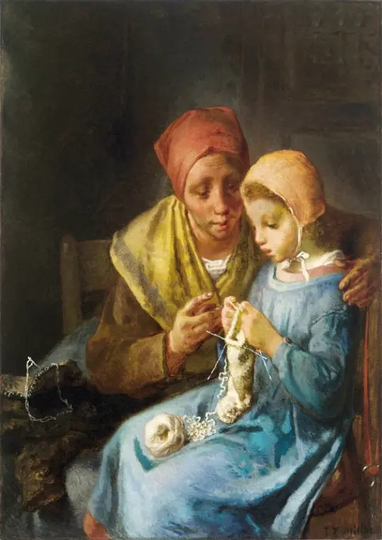 Jean-François Millet | Strikkelektionen – 1869 | Indrammet kunsttryk | Realisme