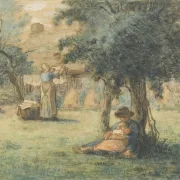 Jean-François Millet | Frau hängt ihre Wäsche auf - 1853 | Gerahmter Kunstdruck | Realismus