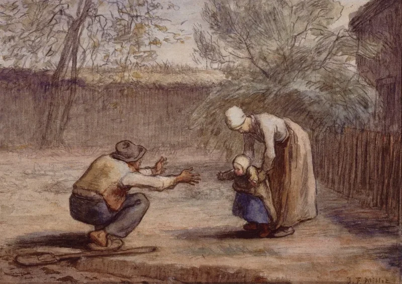 Jean-François Millet | De første skridt - 1850 | Indrammet kunsttryk | Realisme