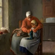 Jean-François Millet | Strikketimen – 1860 | Indrammet kunsttryk | Realisme