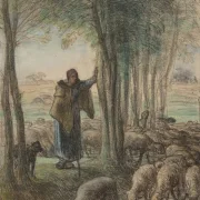 Jean-François Millet | Eine Hirtin und ihre Herde im Schatten der Bäume - 1854 | Gerahmter Kunstdruck | Realismus