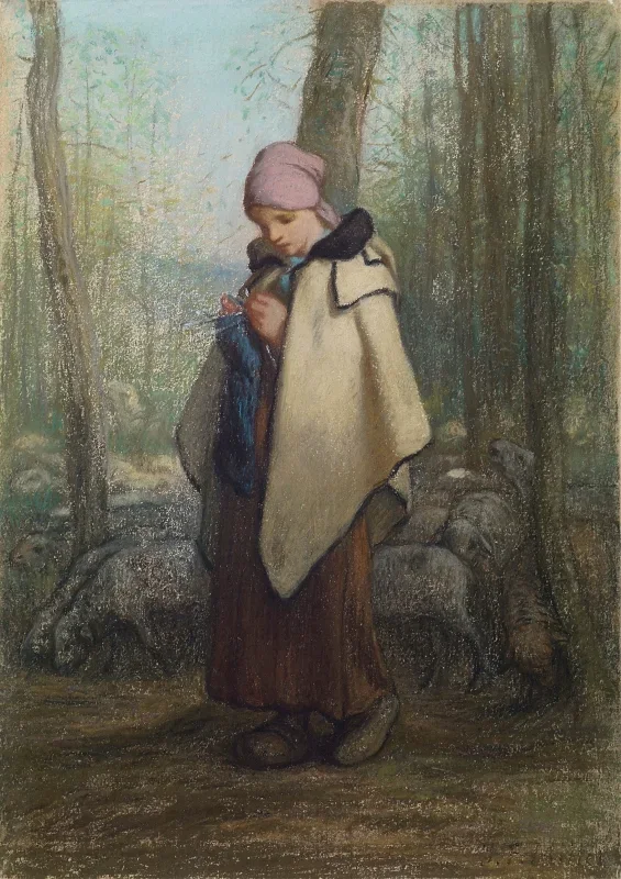 Jean-François Millet | Den strikkende hyrdinde – 1856 | Indrammet kunsttryk | Realisme