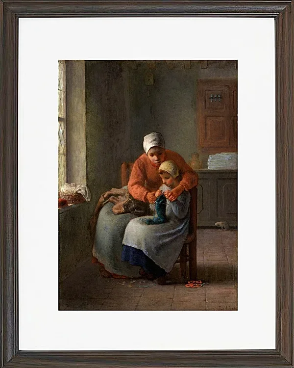 Jean-François Millet – Die Strickstunde 1860 | Giclée Kunstdruck gerahmt