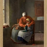 Jean-François Millet – Die Strickstunde 1860 | Giclée Kunstdruck gerahmt