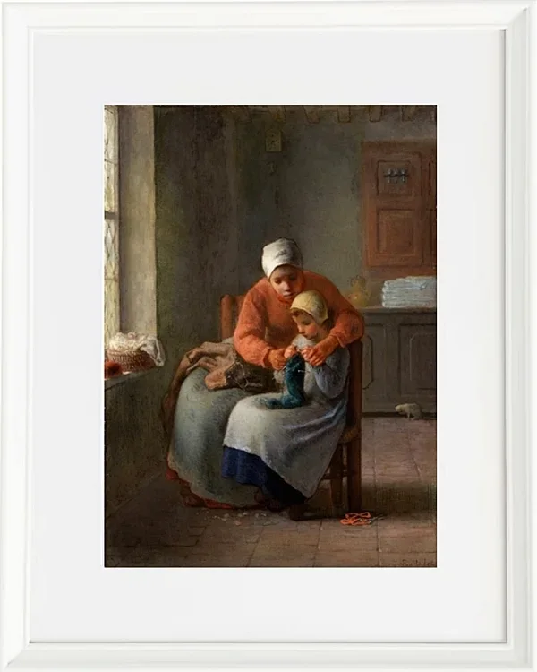 Jean-François Millet – Die Strickstunde 1860 | Giclée Kunstdruck gerahmt