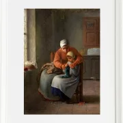 Jean-François Millet – Die Strickstunde 1860 | Giclée Kunstdruck gerahmt