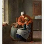 Jean-François Millet – Die Strickstunde 1860 | Giclée Kunstdruck gerahmt