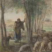 Jean-François Millet – Eine Hirtin und ihre Herde im Schatten der Bäume 1854 | Giclée Kunstdruck gerahmt