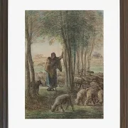 Jean-François Millet – Eine Hirtin und ihre Herde im Schatten der Bäume 1854 | Giclée Kunstdruck gerahmt