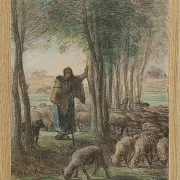 Jean-François Millet – Eine Hirtin und ihre Herde im Schatten der Bäume 1854 | Giclée Kunstdruck gerahmt