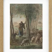 Jean-François Millet – Eine Hirtin und ihre Herde im Schatten der Bäume 1854 | Giclée Kunstdruck gerahmt