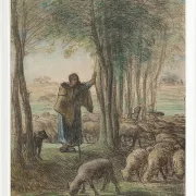 Jean-François Millet – Eine Hirtin und ihre Herde im Schatten der Bäume 1854 | Giclée Kunstdruck gerahmt